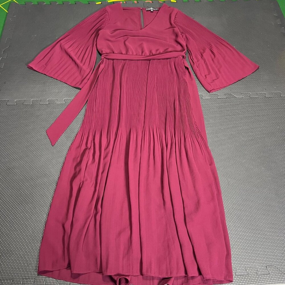 Lulus Burgundy Pleated Maxi Dress With Bell Sleeves Size S